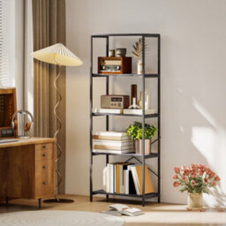 Homcom Industrial Bookshelf, Freestanding Bookcase, Dark Grey And Black - thumbnail 1