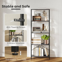 Homcom Industrial Bookshelf, Freestanding Bookcase, Dark Grey And Black - thumbnail 5