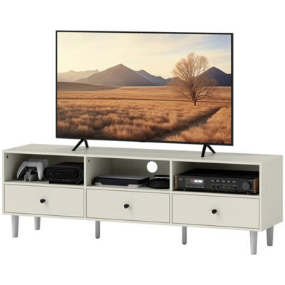 Cream White Tv Cabinet With Drawers And Shelves Fits Tv Up To 75 Inch - image 1