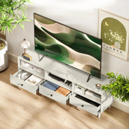 Cream White Tv Cabinet With Drawers And Shelves Fits Tv Up To 75 Inch - thumbnail 5