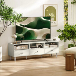 Cream White Tv Cabinet With Drawers And Shelves Fits Tv Up To 75 Inch - thumbnail 4