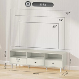 Cream White Tv Cabinet With Drawers And Shelves Fits Tv Up To 75 Inch - thumbnail 2