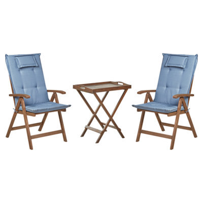 Beliani Bistro Set With Cushions Folding Amantea Acacia Wood Blue - image 1