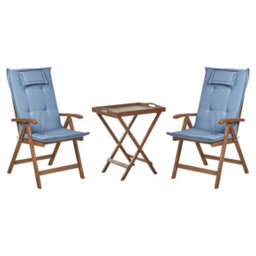 Beliani Bistro Set With Cushions Folding Amantea Acacia Wood Blue - thumbnail 1