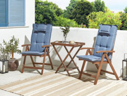 Beliani Bistro Set With Cushions Folding Amantea Acacia Wood Blue - thumbnail 2