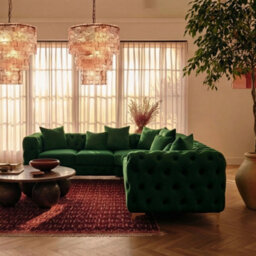 Sofaya Monaco Chesterfield 6 Seater Chaise Sofa Green Velvet L Shaped Corner Chaise- Left Hand Deep Buttoned Upholstery Couch Lounge - thumbnail 3