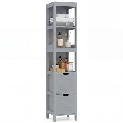 Gainoom Tall Bathroom Storage Cabinet Grey Narrow Freestanding Floor Cabinet Slim Wooden Linen Tower - image 1