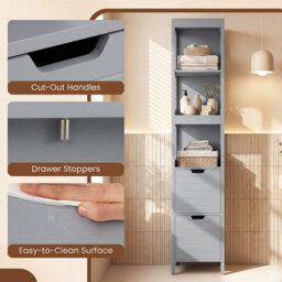 Gainoom Tall Bathroom Storage Cabinet Grey Narrow Freestanding Floor Cabinet Slim Wooden Linen Tower - thumbnail 7