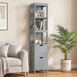 Gainoom Tall Bathroom Storage Cabinet Grey Narrow Freestanding Floor Cabinet Slim Wooden Linen Tower - thumbnail 4
