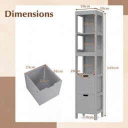 Gainoom Tall Bathroom Storage Cabinet Grey Narrow Freestanding Floor Cabinet Slim Wooden Linen Tower - thumbnail 2