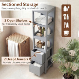 Gainoom Tall Bathroom Storage Cabinet Grey Narrow Freestanding Floor Cabinet Slim Wooden Linen Tower - thumbnail 9