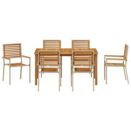 Berkfield Garden Dining Set 7 Pcs Beige Poly Rattan - thumbnail 7