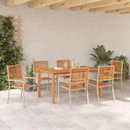 Berkfield Garden Dining Set 7 Pcs Beige Poly Rattan - thumbnail 4