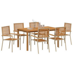 Berkfield Garden Dining Set 7 Pcs Beige Poly Rattan - thumbnail 3