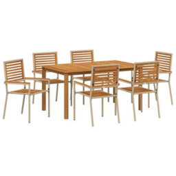 Berkfield Garden Dining Set 7 Pcs Beige Poly Rattan - thumbnail 2