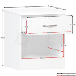 Lassic Vida Designs Riano White Trio Bedroom Furniture Set - Bedside Table, Drawer Chest, Wardrobe - thumbnail 5