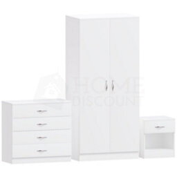 Lassic Vida Designs Riano White Trio Bedroom Furniture Set - Bedside Table, Drawer Chest, Wardrobe - thumbnail 8