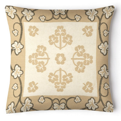 Ashley Mills Classic Floral Chenille Square Cushion, Decorative Sofa Throw Cushion With Zip Closure, Durable Chenille Weave - Cream