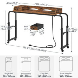 Overbed Table With Charging Station Height And Length Adjustable - thumbnail 2