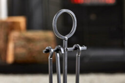Fire201 4 Piece Companion Set All Black Metal With Circle Handle Fireplace Tools Stand Poker Brush Shovel Tongs - thumbnail 4