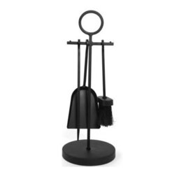Fire201 4 Piece Companion Set All Black Metal With Circle Handle Fireplace Tools Stand Poker Brush Shovel Tongs - thumbnail 5