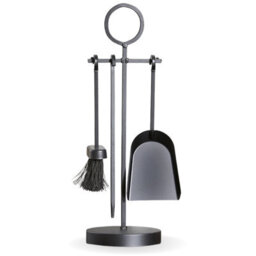 Fire201 4 Piece Companion Set All Black Metal With Circle Handle Fireplace Tools Stand Poker Brush Shovel Tongs