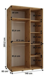 Arte Sapporo Ii Sleek Oak Artisan Mirrored Sliding Door Wardrobe - Smart Storage Solution (H)2050mm (W)1400mm (D)600mm - thumbnail 4