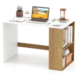 Costway Writing Desk With Storage Shelves Modern Wooden 112 X 60 Cm Office Desk-White