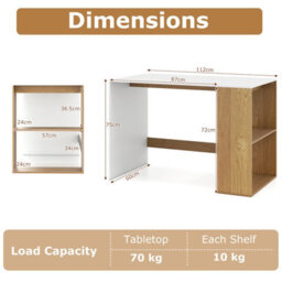 Costway Writing Desk With Storage Shelves Modern Wooden 112 X 60 Cm Office Desk-White - thumbnail 2