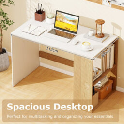 Costway Writing Desk With Storage Shelves Modern Wooden 112 X 60 Cm Office Desk-White - thumbnail 7