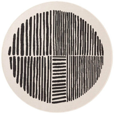 The Rugs Ted Baker Bounds Flatweave Reversible Indoor Outdoor Round Rug Abstract In Black - image 1