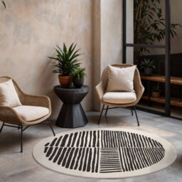 The Rugs Ted Baker Bounds Flatweave Reversible Indoor Outdoor Round Rug Abstract In Black - thumbnail 2