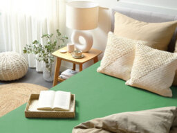 Beliani Fitted Sheet Janbu Cotton 140 X 200 Cm Green - thumbnail 2