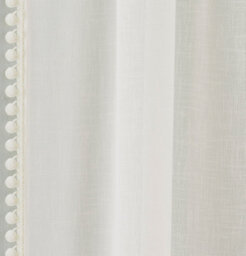 Tyrone Textiles Pair Of Tahiti Cream Pom-Pom Trim Linen Look Voile Panels With Rod Pocket Header 229 Cms - thumbnail 3
