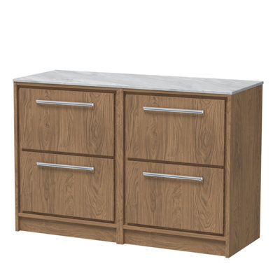 Hudson Reed Lille Floorstanding Four Drawer Contemporary Vanity Unit With Marble Worktop In Antique Oak, 1210 X 460mm - image 1