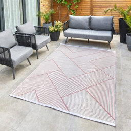 Pink Outdoor Rug, Geometric Striped Stain-Resistant Rug For Patio Decks, 3mm  Modern Outdoor Area Rug-160Cm X 220Cm - thumbnail 2