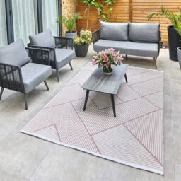 Pink Outdoor Rug, Geometric Striped Stain-Resistant Rug For Patio Decks, 3mm  Modern Outdoor Area Rug-160Cm X 220Cm - thumbnail 3