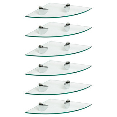 Harbour Housewares 6X Floating Glass Corner Shelves - 30Cm - Silver Brackets - Bathroom Shower Storage Vanity Display Unit Shelf - image 1