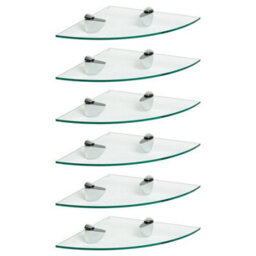 Harbour Housewares 6X Floating Glass Corner Shelves - 30Cm - Silver Brackets - Bathroom Shower Storage Vanity Display Unit Shelf