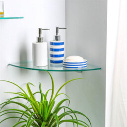 Harbour Housewares 6X Floating Glass Corner Shelves - 30Cm - Silver Brackets - Bathroom Shower Storage Vanity Display Unit Shelf - thumbnail 5