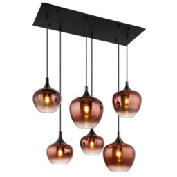 Luminosa Lighting Luminosa Maxy Cluster Pendant Ceiling Light Matt Black Copper Glass Shade 6X E27 - thumbnail 1