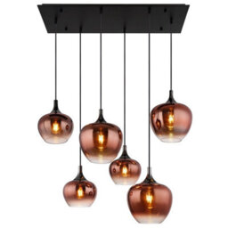 Luminosa Lighting Luminosa Maxy Cluster Pendant Ceiling Light Matt Black Copper Glass Shade 6X E27 - thumbnail 3