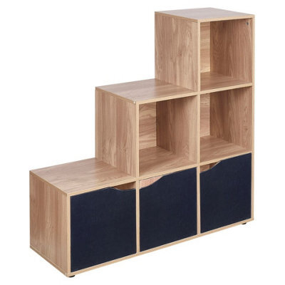 Urbn-Living Urbnliving Height 90.5Cm 6 Cube Step Storage Oak Bookcase And Black Doors For Home Office Organizer Display Shelf Unit - image 1