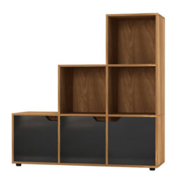 Urbn-Living Urbnliving Height 90.5Cm 6 Cube Step Storage Oak Bookcase And Black Doors For Home Office Organizer Display Shelf Unit - thumbnail 4