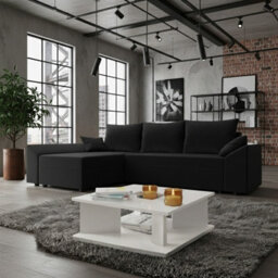 Dante L Modern Corner Sofa Bed Universal L Shape Couch With Guest Sleep Function Storage Durable Fabric Black