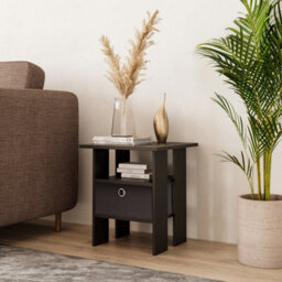 Urbn-Living Urbnliving 40Cm Height 2 Tier Black Wooden Table Nightstand 1 Black Drawer Side End - thumbnail 1