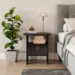 Urbn-Living Urbnliving 40Cm Height 2 Tier Black Wooden Table Nightstand 1 Black Drawer Side End - thumbnail 2