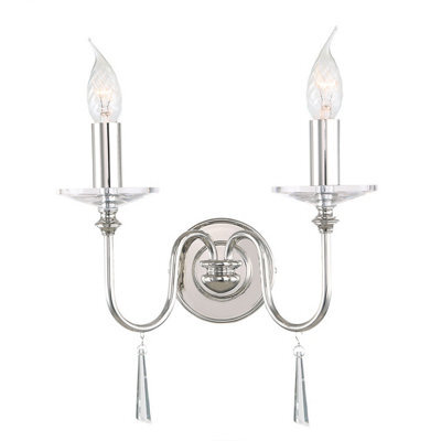 Elstead Finsbury Park 2 Light Indoor Candle Wall Light Polished Nickel, E14 - image 1