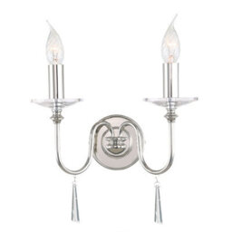 Elstead Finsbury Park 2 Light Indoor Candle Wall Light Polished Nickel, E14 - thumbnail 1