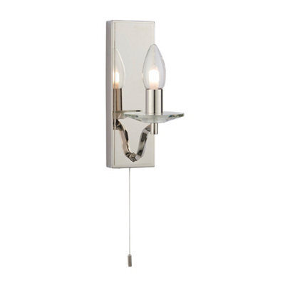 Polished Nickel Bathroom Wall Light & Clear Crystal Detailing Decorative Sconce - image 1